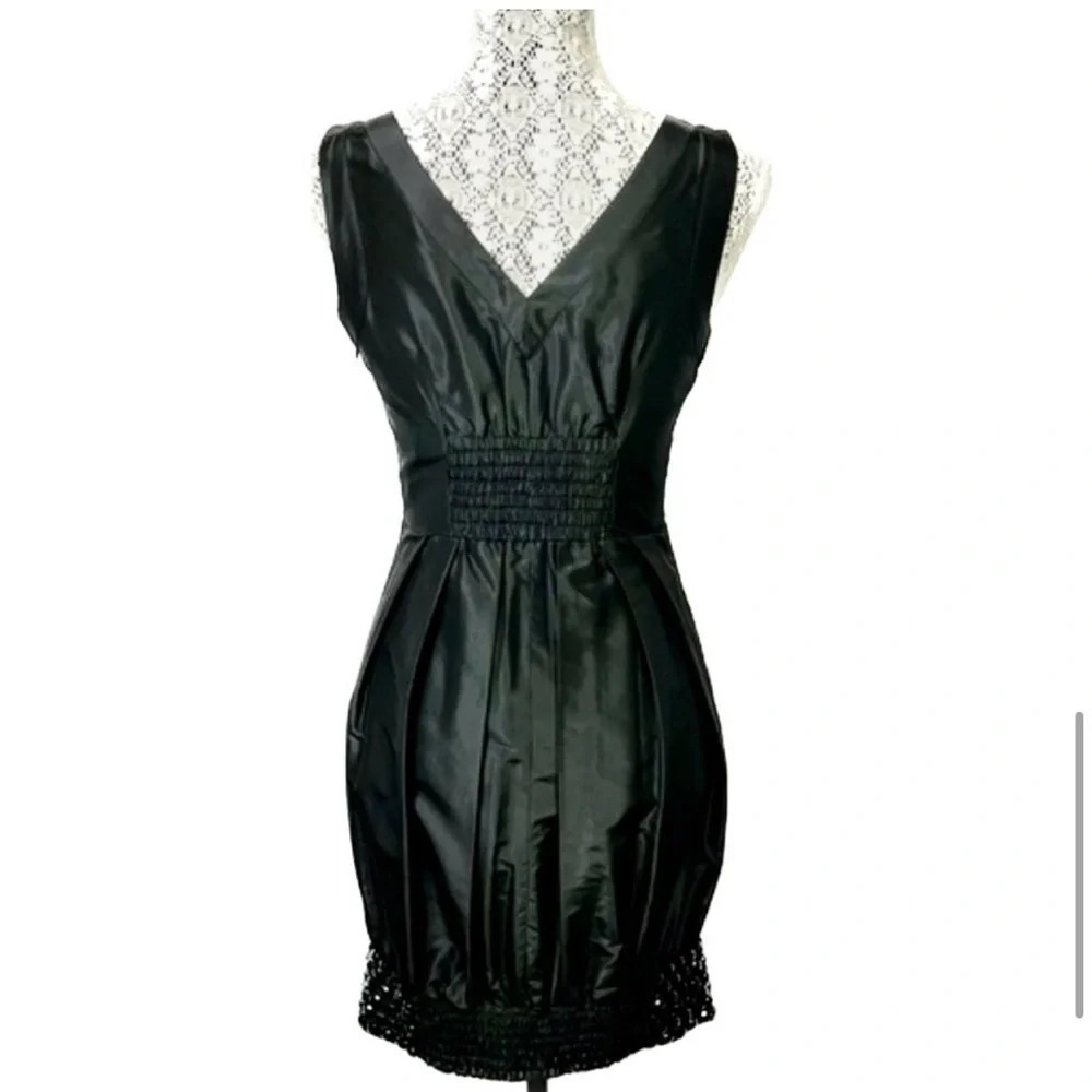 Bebe silk beaded bubble hem mini dress in black - size XS - Picture 2 of 15